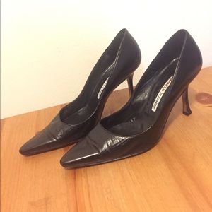 Black leather Manolo Blahnik stiletto heels
